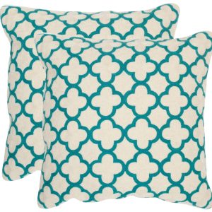 SAFAVIEH Sandre Geometric Pillow, 20" x 20", Teal, Set of 2