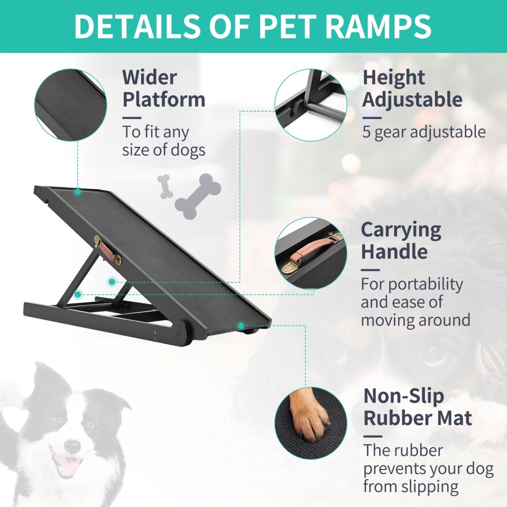 Slsy Dog Ramp with Upgrade Rubber Mat, 4 Level Adjustable 41.3" Folding Pet Ramp for Bed, Couch, SUV, for Small & Large Old Dogs & Cats, Supports up to 150 lbs - Image 10