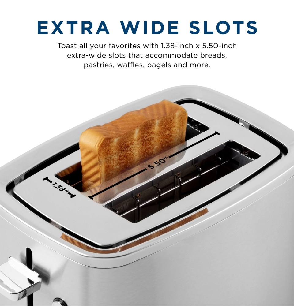 GE 2-Slice Toaster with Extra Wide Slots and Removeable Crumb Tray, Stainless Steel - Image 3