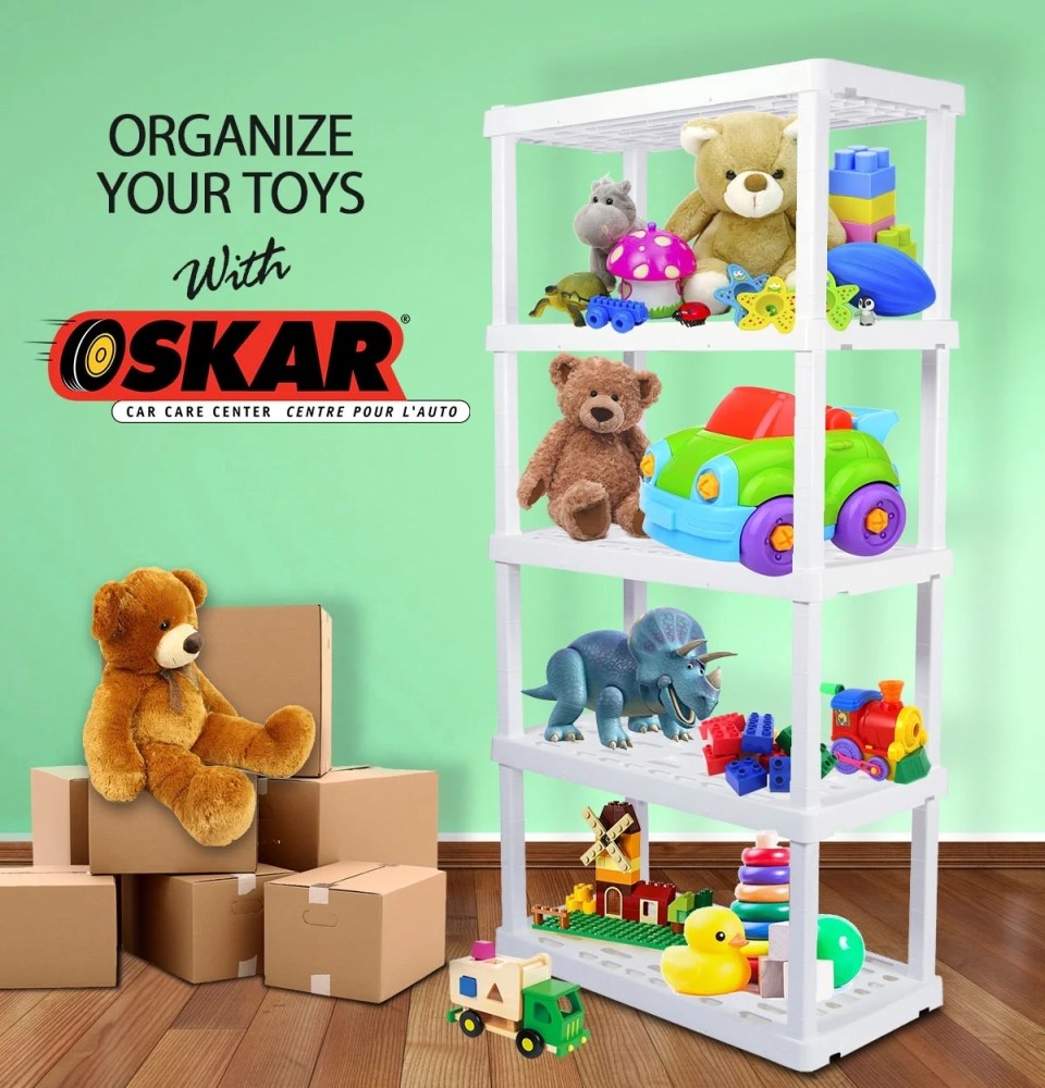 Oskar Plastic Shelving Unit Storage Shelf 5-Tier 74"H x 36"W x 18"D White 750lb Capacity - Image 9
