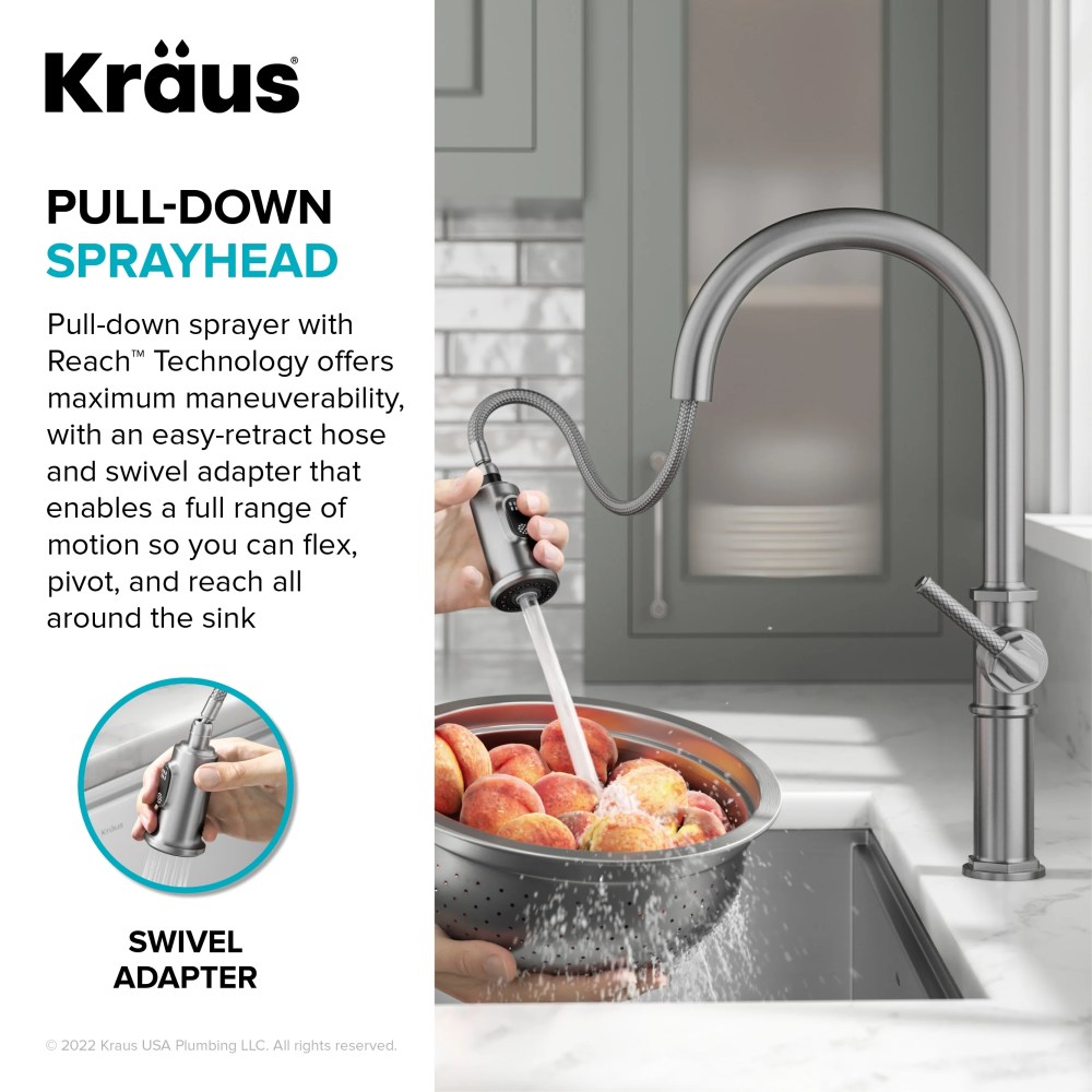 KRAUS Allyn Traditional Industrial Pull-Down Single Handle Kitchen Faucet in Matte Black - Image 4