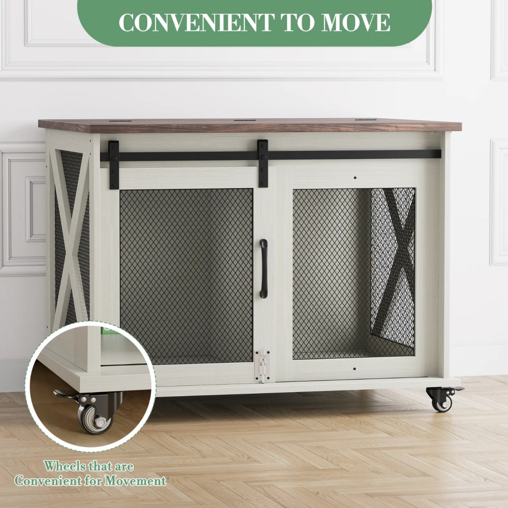 37" Stress-Free Dog Crate with Dual Access Sliding Barn Door & Flip Top Design Creates a Cozy Den for Your Pet - Image 27