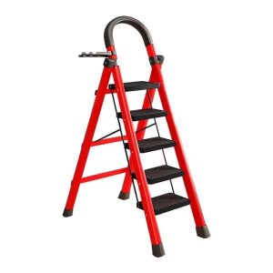 WOWDVOV Red 5-Step Ladder,440lbs Portable Folding Ladders for Home,with Handrails and Tool Tray - Durable Home Decoration Item