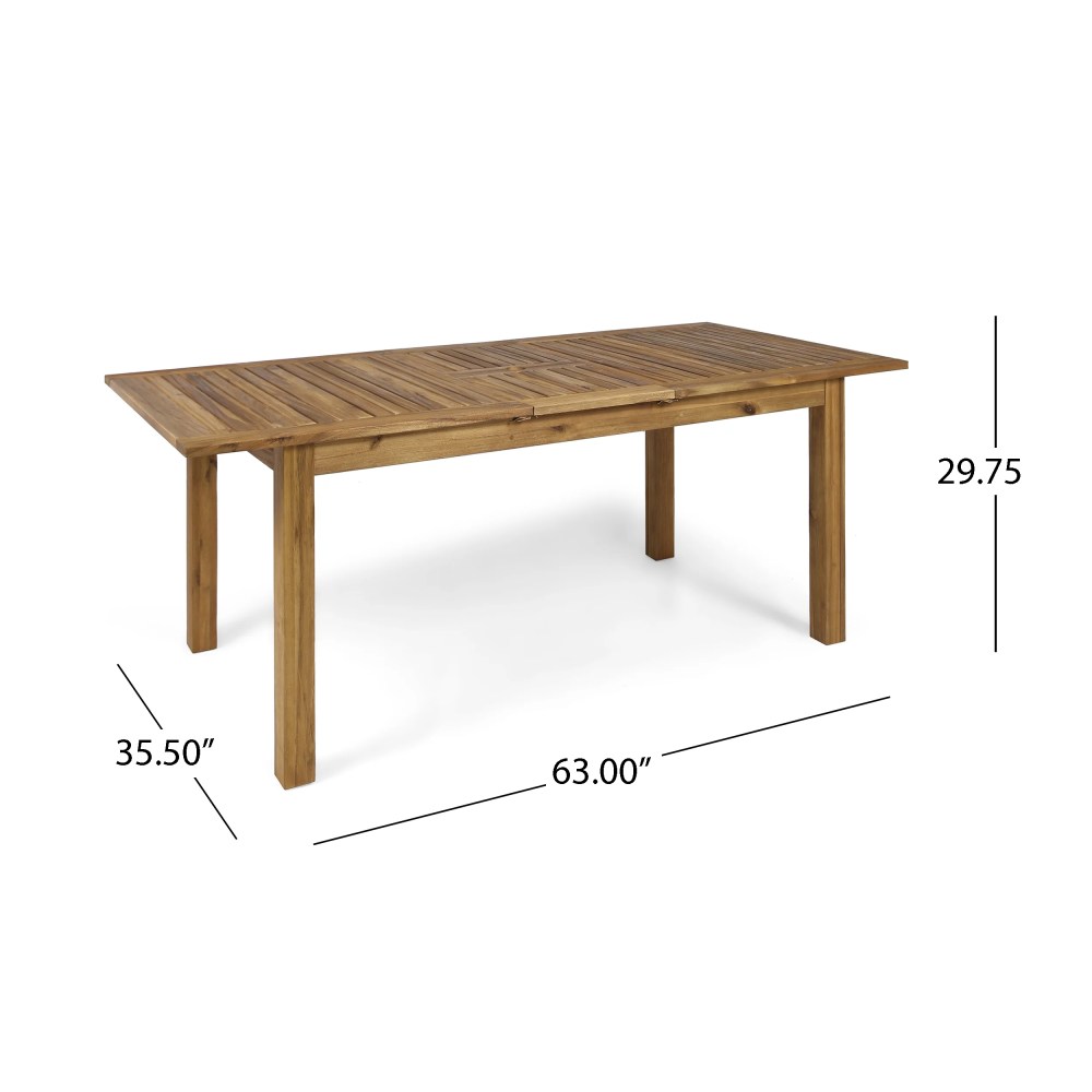 Noble House 63" Acacia Wood Expandable Design and Durable Outdoor Dining Table, Natural - Image 9