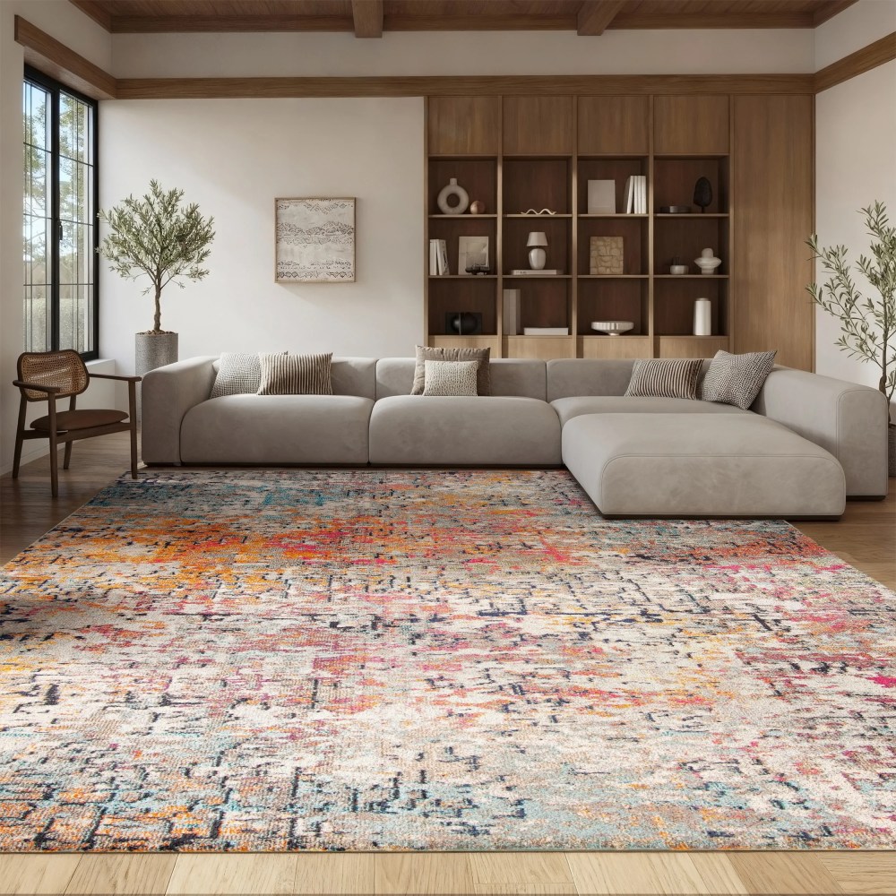 SAFAVIEH Madison Kebo Abstract Area Rug, Grey/Pink, 5'3" x 7'6" - Modern Design, Grey & Pink, Ideal for Living Room, Bedroom, Dining Space - Image 8