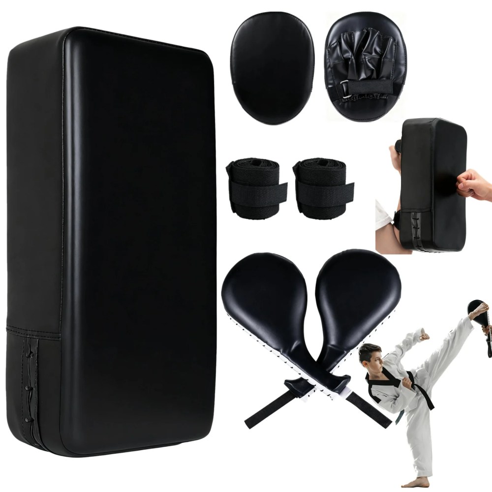 7-in-1 Taekwondo Kick Pad Set, Boxing Training Equipment, Martial Art Kicking Pad, PU Leather Boxing Focus Pad, Target Punching Pads & Hand Wraps for Karate, Sparring, MMA, Muay Thai