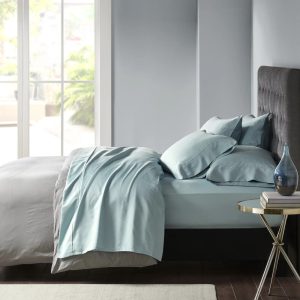 Madison Park 6-piece 800 Thread Count Cotton Blend Sateen Sheet Set, Queen - Aqua, Resistant to fading, shrinking and wrinkles