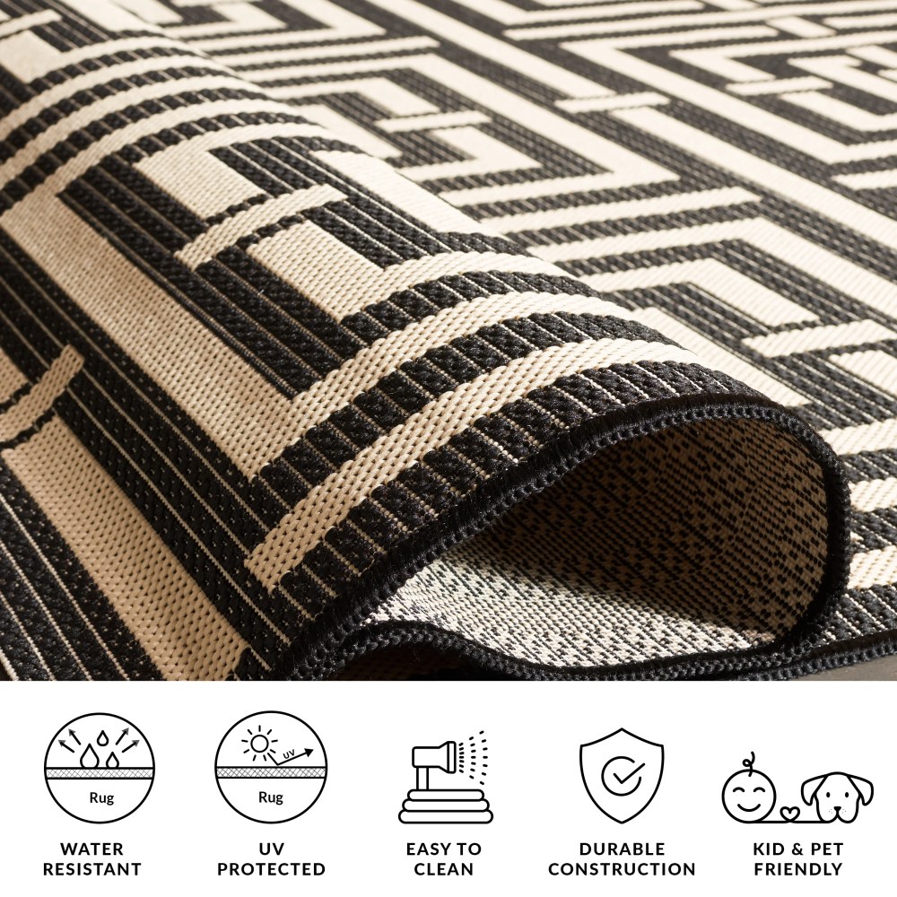 Safavieh Courtyard Ariana Geometric Indoor/Outdoor Area Rug, Black/Bone, 9" x 12" - Image 6