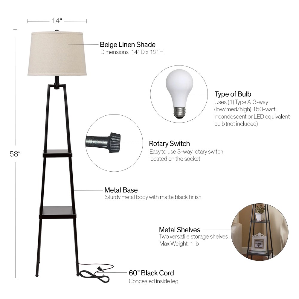 Sawyer Etagere Floor Lamp - Black - Image 4