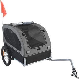 KFFKFF Water-Resistant Steel Pet Bicycle Trailer for Dogs & Cats, Black Gray