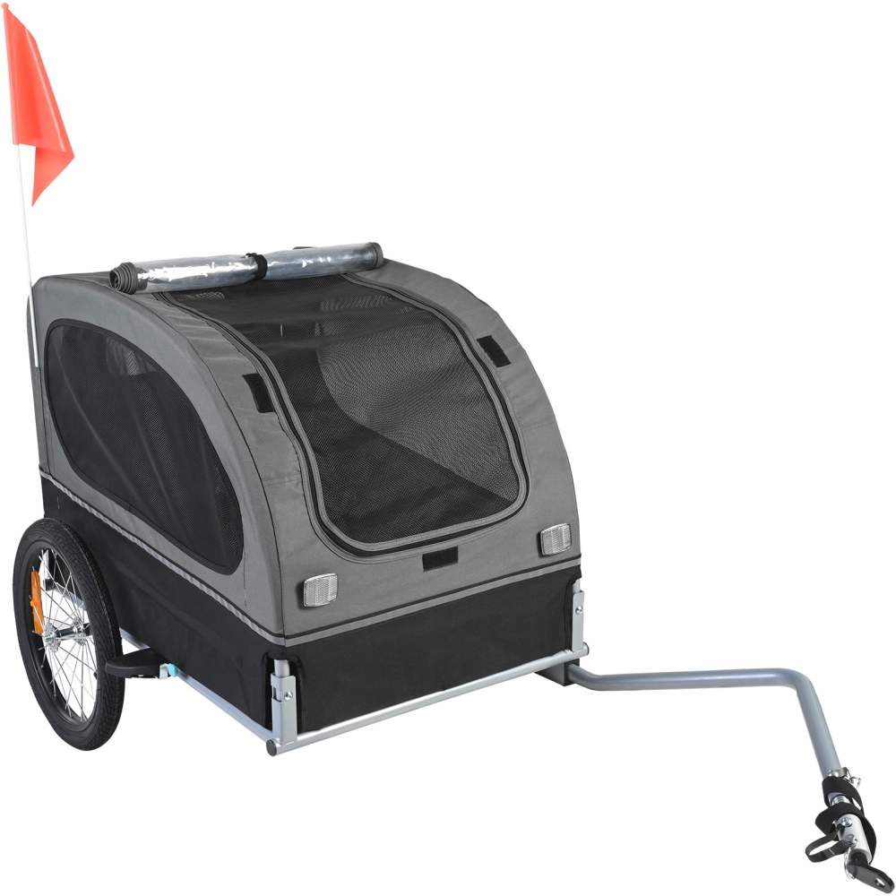KFFKFF Water-Resistant Steel Pet Bicycle Trailer for Dogs & Cats, Black Gray