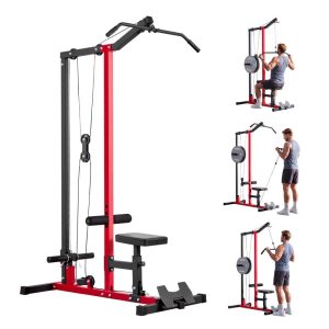VEVOR LAT Pull Down Machine, 2-in-1 Row Cable Machine, Cable Machines Home Gym with 3-Level Adjustable Seat, 4-Level Adjustable Foam Roller, Load 500 lbs Lat Tower for Back, Chest, Tricep, Blac