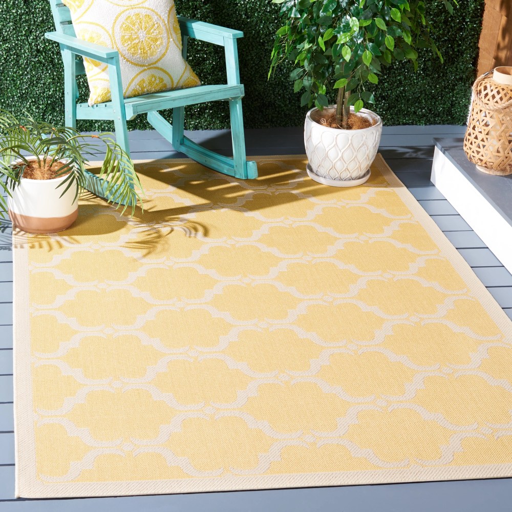 SAFAVIEH Courtyard Estelle Geometric Indoor/Outdoor Area Rug, Yellow/Beige, 5'3" x 7'7" - Image 2