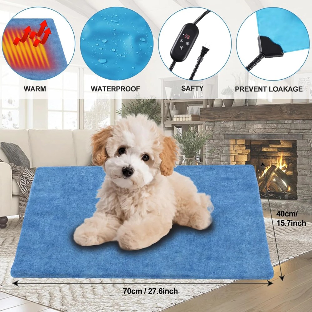 Pet Heating Pad for Dogs, Indoor Outdoor Waterproof Electric Heated Pad Mat for Cats with Chew Resistant Cord, 5 Timer and 6 Level Temperature Pet Bed Warmer-15.727.5 - Image 6