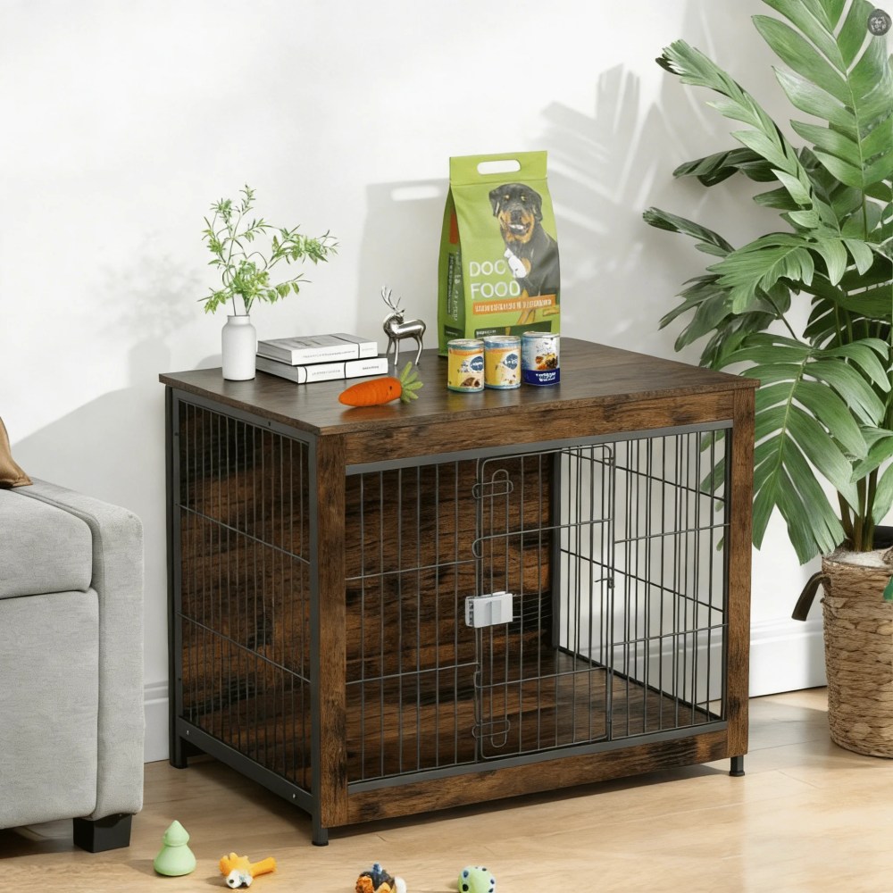 TIME RAY 32"Dog Crate Furniture with Secure Lock, Wooden Dog Kennel End Table Indoor Dog Cage for Small/Medium Dogs, Decorative Pet Crate Table for Home Indoor Use - Image 5