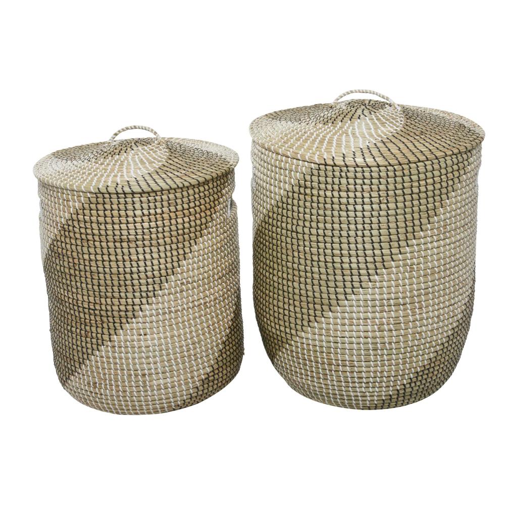 DecMode 24", 22"H Brown Seagrass Handmade Two Toned Storage Basket with Matching Lids, 2-Pieces - Image 6