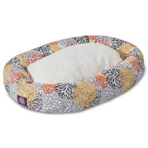 Majestic Pet Sherpa Blooms Bagel Pet Bed for Dogs,  Calming Dog Bed Washable,  Large,  Citrus