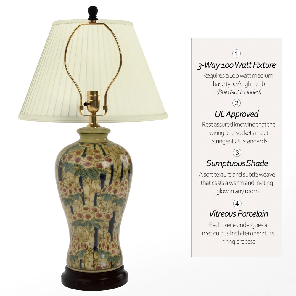 Oriental Furniture 25" Glazed Bamboo Blossom Vase Lamp - Image 3