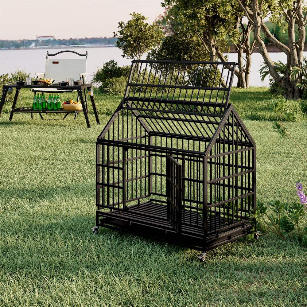 Aukfa 47 in Heavy Duty Indestructible Dog Crate with Lockable Wheels, Escape Proof Dog Cage Kennel w/ Removable Tray - Image 8