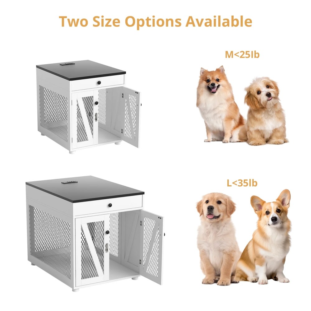 RichYa Furniture Style Dog Crate End Table, Wooden Dog Kennel with Dual USB Charging Station, for Small Dogs Under 25 lbs Indoor Use, White, S Size - Image 8