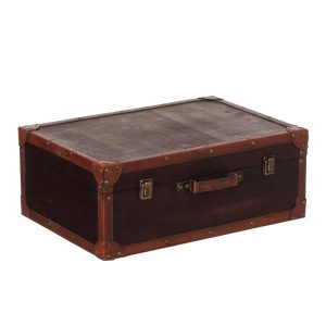 Vintiquewise Vintage-Style Decorative Wooden Display Suitcase Box Antique-Inspired Design with Faux Leather Trim Brass Hardware and Classic Trunk Detailing Ideal for Home Decor or Treasure Chest