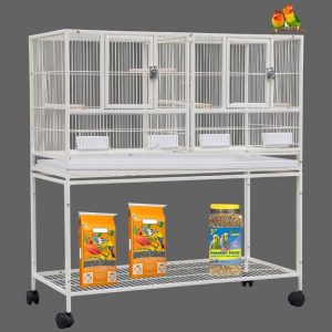 42" Stackable Center Divided Breeder Breeding Bird Flight Rolling Cage With Side Breeding Nest Doors for Canaries Cockatiels Lovebirds Finches Budgies Small Parrots