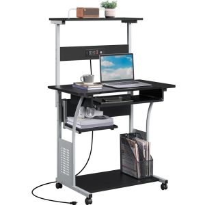 Yaheetech 3 Tiers Computer Desk with Charging Station for Home Office, Black