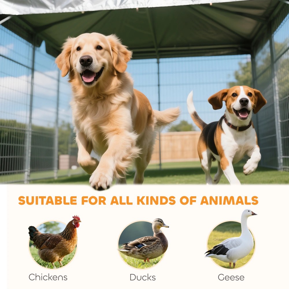 PawHut Dog Kennel Outdoor with Waterproof Canopy, Galvanized Chain Link, for Backyard and Patio, Large and Medium Sized Dog, 9.3" x 4.6" x 5.2" - Image 8