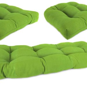 Jordan Manufacturing 3 Piece Veranda Citrus Green Solid Outdoor Wicker Set with 1 Settee & 2 Seats Cushions