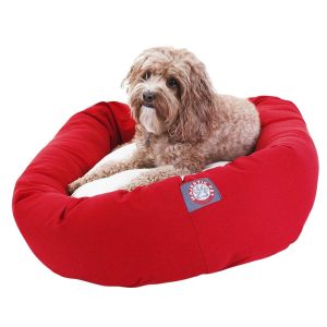 Majestic Pet Sherpa Poly/Cotton Bagel Pet Bed for Dogs,  Calming Dog Bed Washable,  Medium,  Red