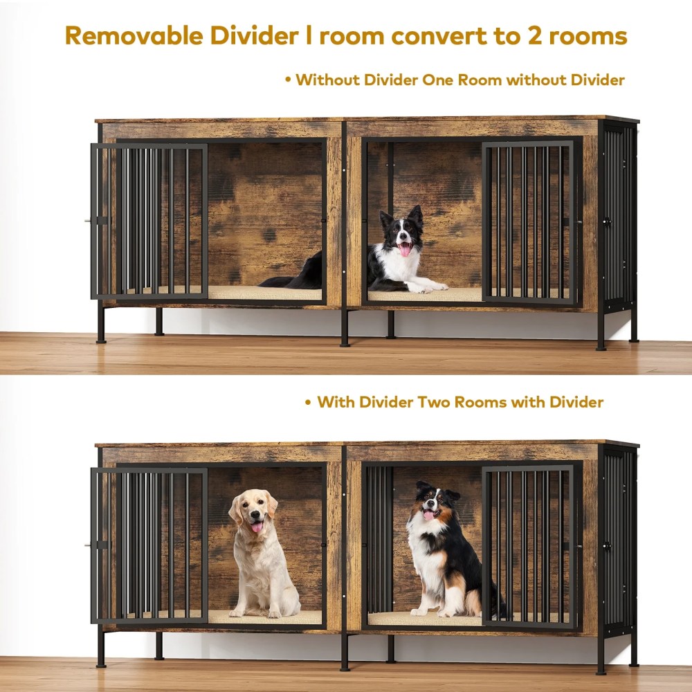 TIME RAY 78 Inch Dog Crate Furniture for Large Dog, Wood Dog Kennel Furniture Indoor with Removable Divider, Dog Cage Furniture as TV Stand, Brown - Image 8