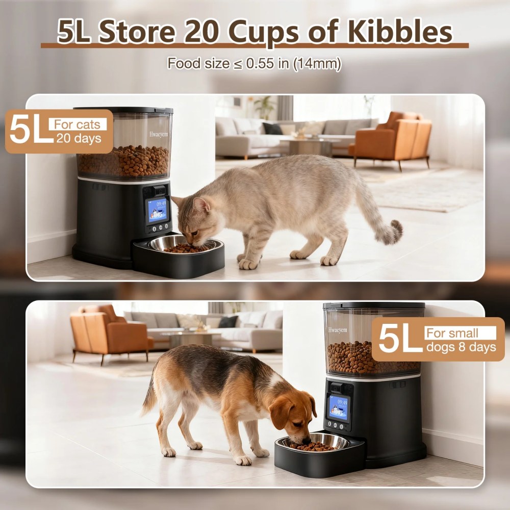 Automatic Cat Feeder with Camera, 5G WiFi Smart Food Dispenser, APP Remote Control, Timed Portion Feeding, Large Capacity Dog Cat Automatic Feeder, Black - Image 4