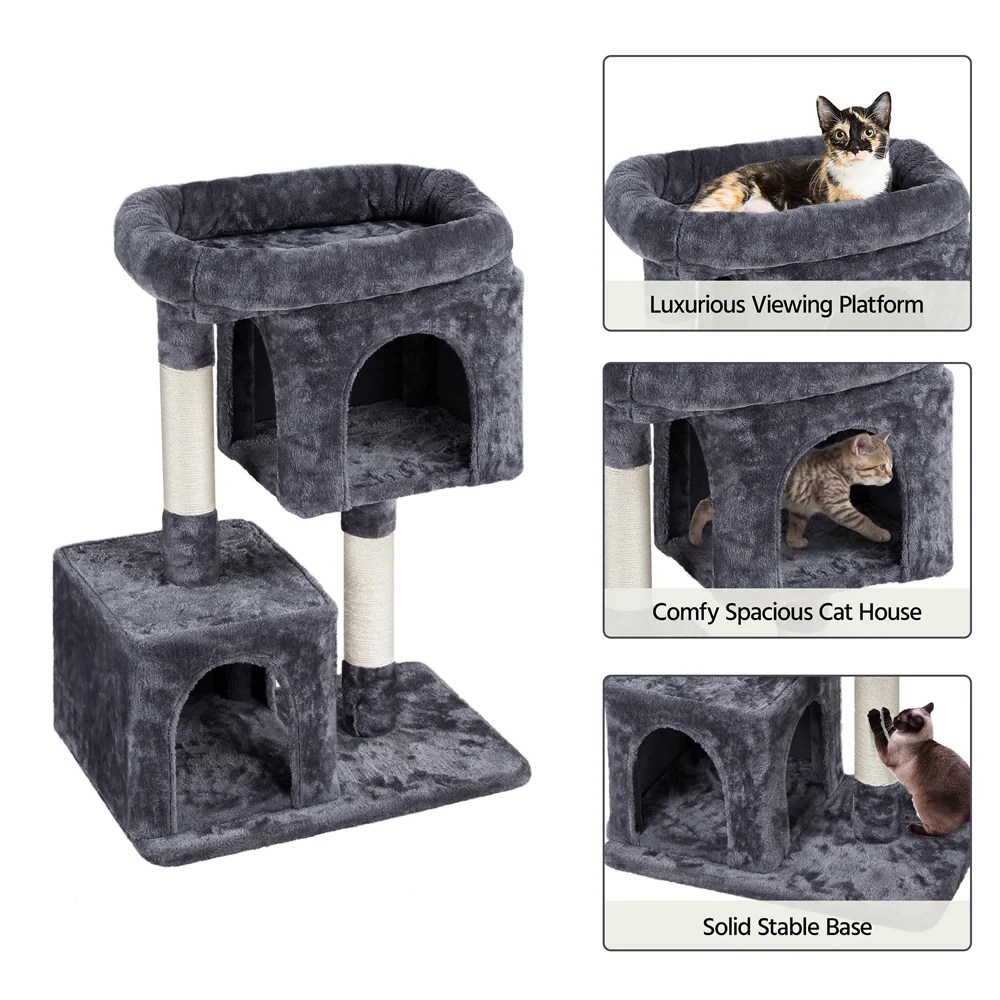 Alden Design 33.5"H Plush Cat Tree with Wide Platform Condo for Indoor Cats, Dark Gray - Image 6