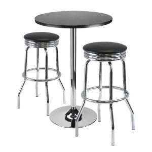 Winsome Wood Summit 3-Pc Pub Table and Swivel Stool Set,Black & Chrome