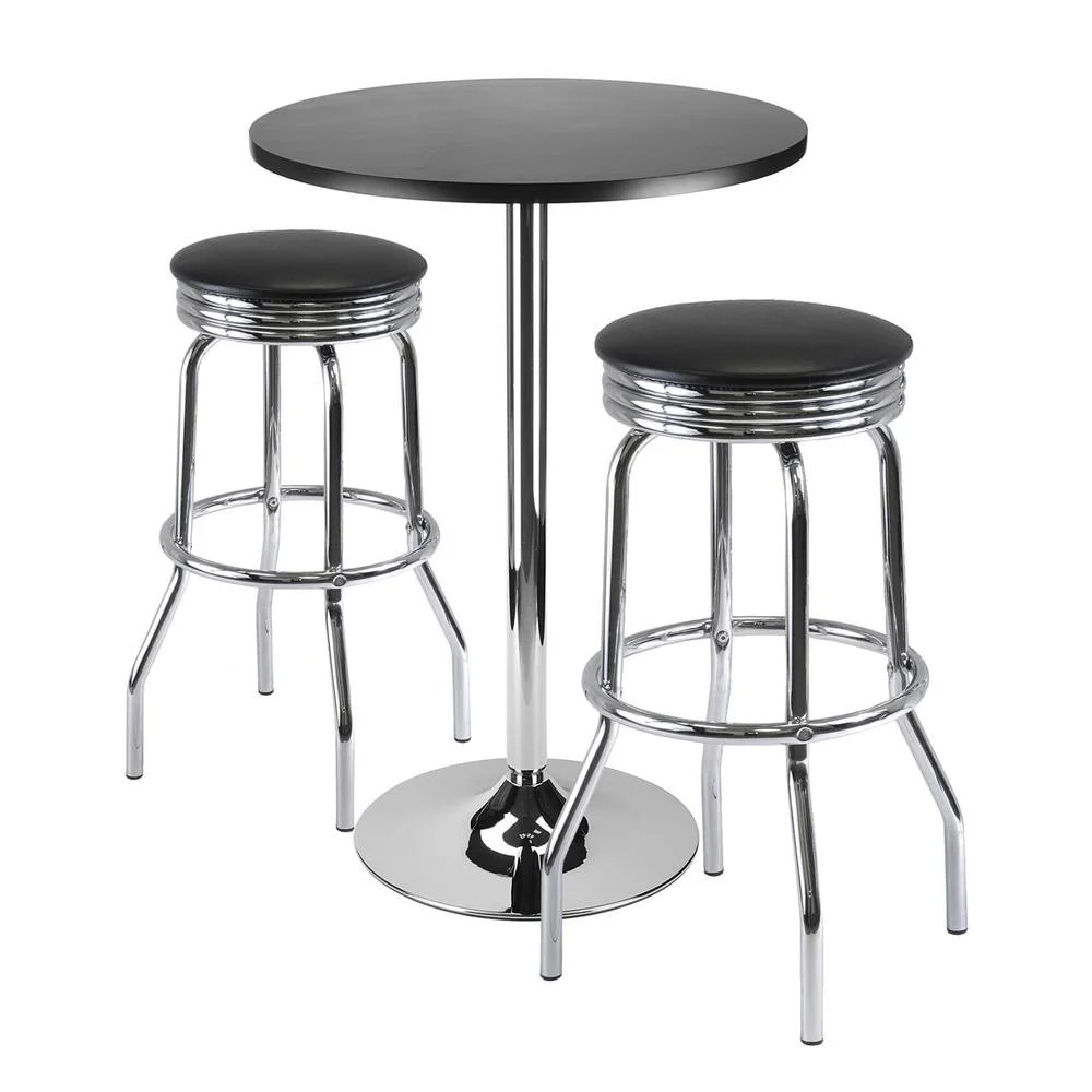 Winsome Wood Summit 3-Pc Pub Table and Swivel Stool Set,Black & Chrome