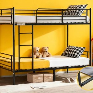 Zimtown Upgrated Twin over Twin Bunk Bed,Metal Bed Frame with Flat Step Ladder,Black