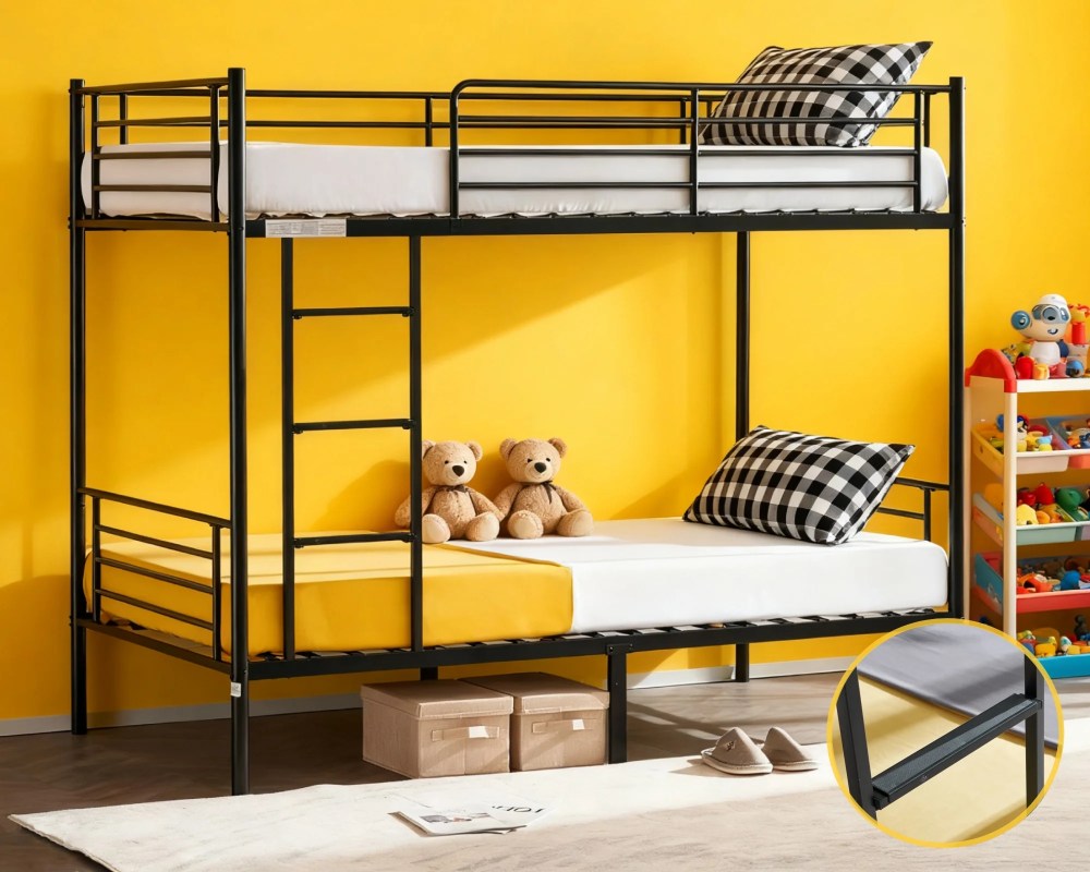 Zimtown Upgrated Twin over Twin Bunk Bed,Metal Bed Frame with Flat Step Ladder,Black