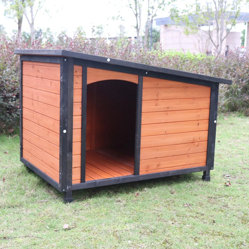 Kadyn 46"Dog House Outdoor & Indoor Wooden Dog Kennel, Dog House for Winter with Raised Feet Weatherproof for Large Dogs, GoldMatte Black - Image 3