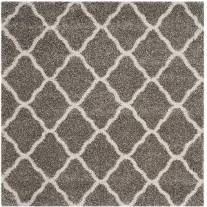 SAFAVIEH Hudson Aline Plush Geometric Shag Area Rug, Grey/Ivory, 5" x 5" Square