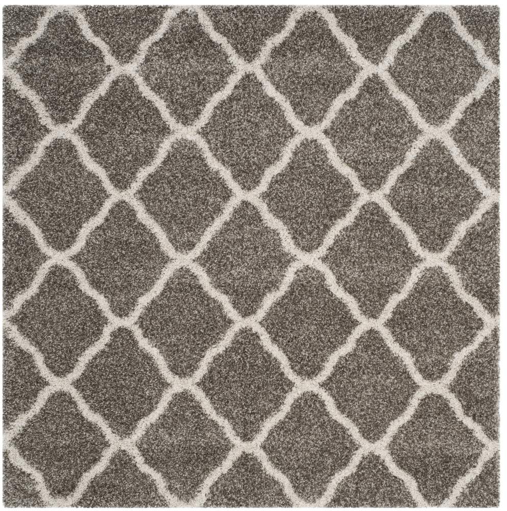 SAFAVIEH Hudson Aline Plush Geometric Shag Area Rug, Grey/Ivory, 5" x 5" Square
