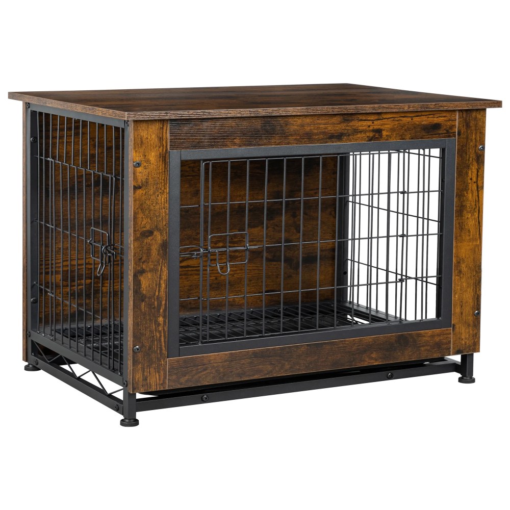 Walsunny Wooden Dog Crate Furniture, Double-Doors Kennel Indoor with Divider and Removable Tray, End Table Dog Crate for Decoration 38.6"L x 25.6"W x 26.8"H, Brown - Image 7