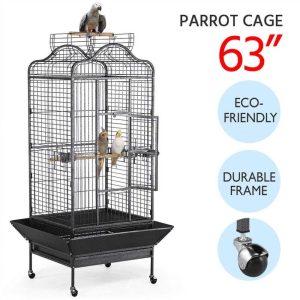 Renwick 63" H Open Playtop Rolling Metal Bird Cage with Stand,  Black
