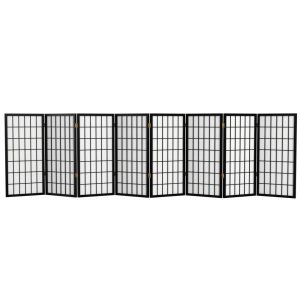 Red Lantern 3 ft. Short Window Pane Shoji Screen - Black - 8 Panels