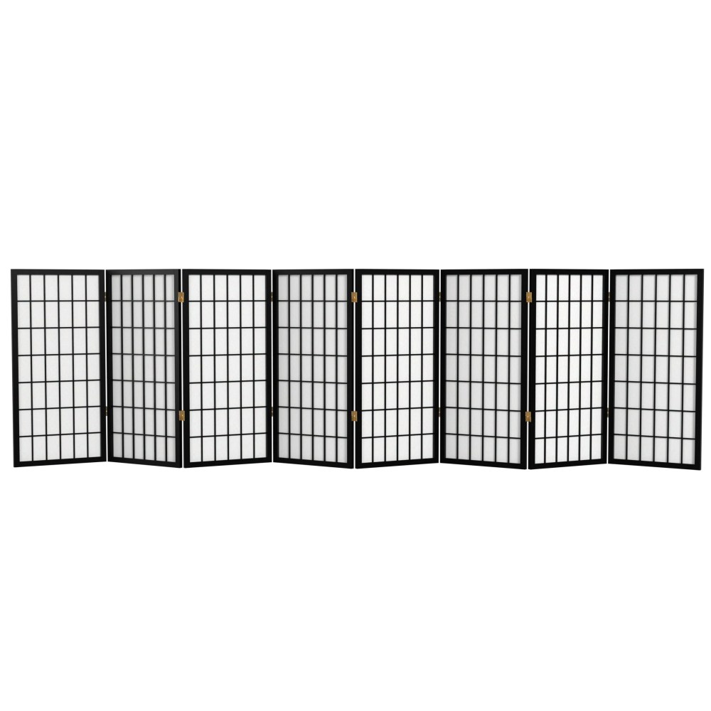 Red Lantern 3 ft. Short Window Pane Shoji Screen - Black - 8 Panels