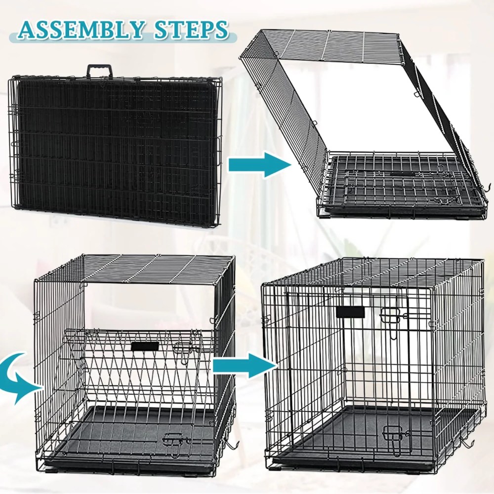 Dkelincs 42 inch Heavy Duty Dog Cage Foldable Dog Crate w/2 Doors&Divider XL Dog Kennel w/Handle for Medium Puppy - Image 6