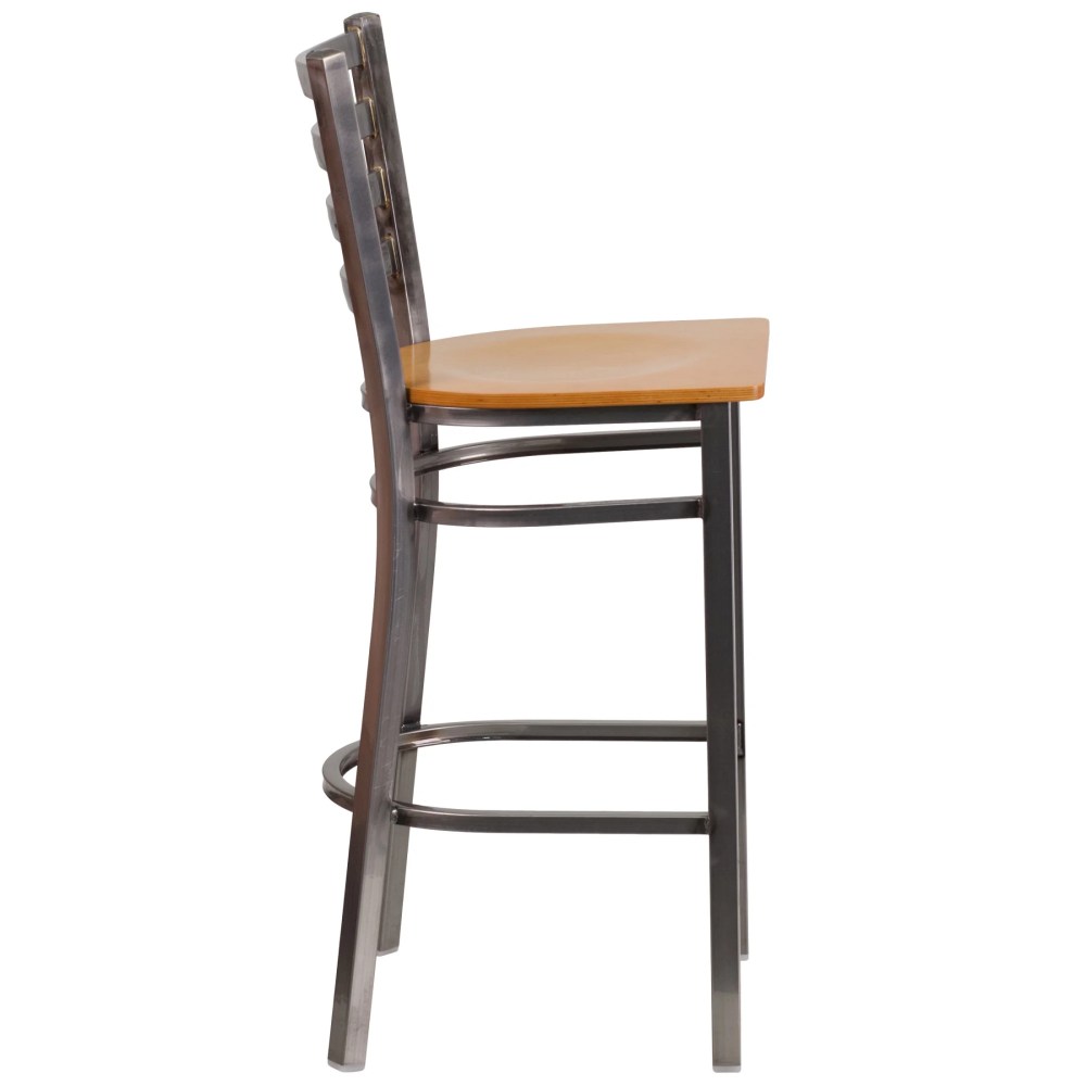 Flash Furniture HERCULES Series Silver Antique Finish with Clear Coat Ladder Back Metal Restaurant Barstool - Natural Wood Seat - Image 11