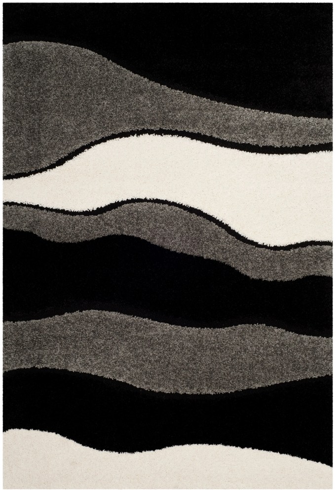 SAFAVIEH Florida Tyler Geometric Waves Shag Area Rug, Grey/Black, 5'3" x 7'6" - Image 6