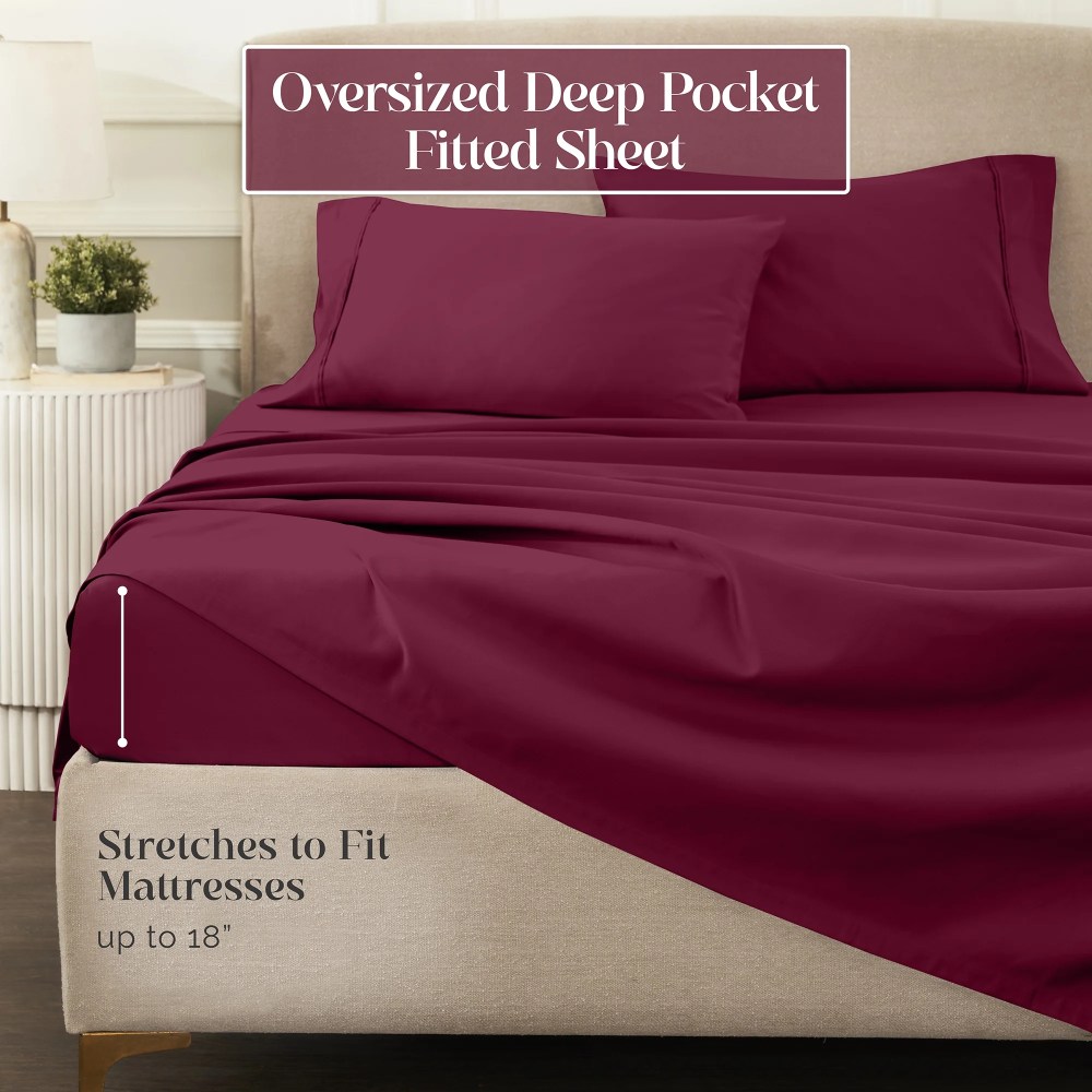 Superior Egyptian Cotton Eco-Friendly 1200 TC Sheet Set, Full, Burgundy - Image 4
