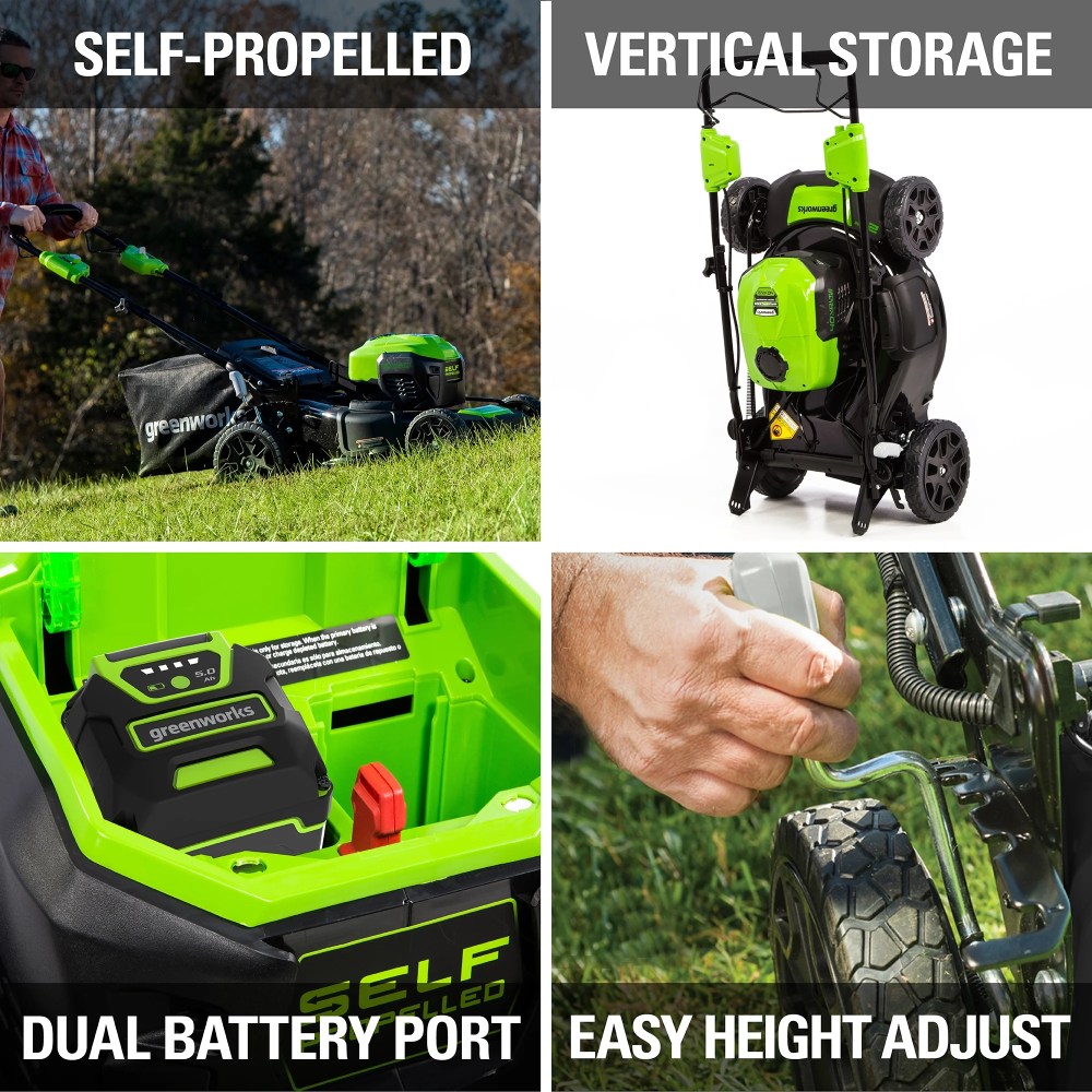 Greenworks 40V 21" Brushless Self Propelled Lawn Mower with 5.0 Ah Battery and Charger 2516402 - Image 10