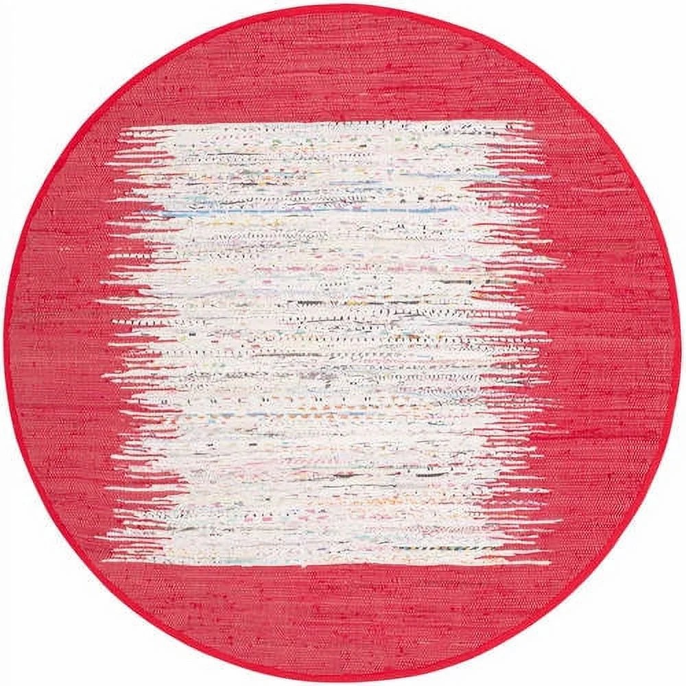 SAFAVIEH Montauk Tennyson Braided Border Cotton Area Rug, Ivory/Red, 5" x 8"